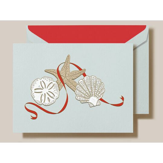Engraved Elegant Seashells Boxed Folded Christmas Cards